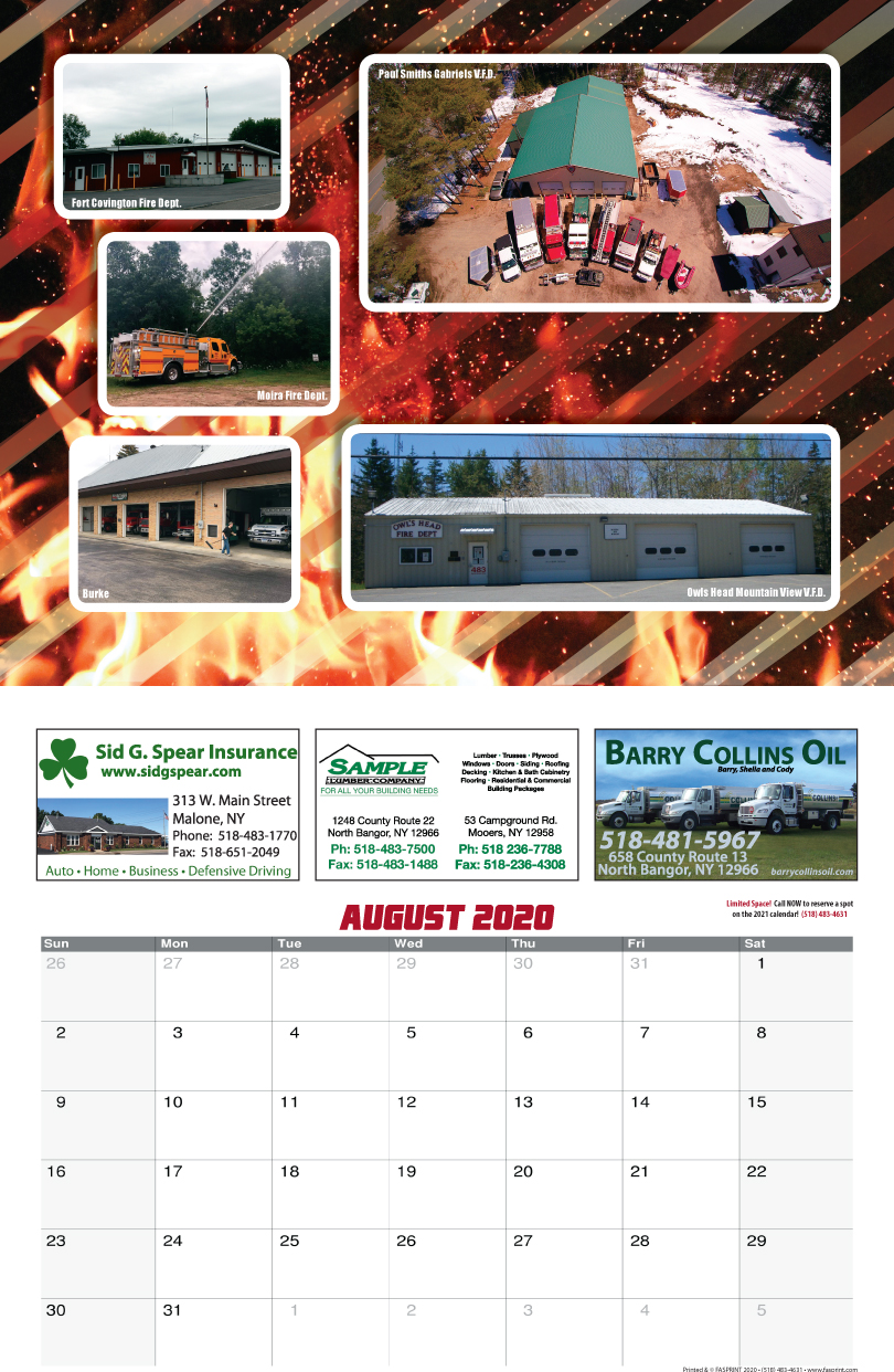 Franklin County Fire Calendar 2020 Aug