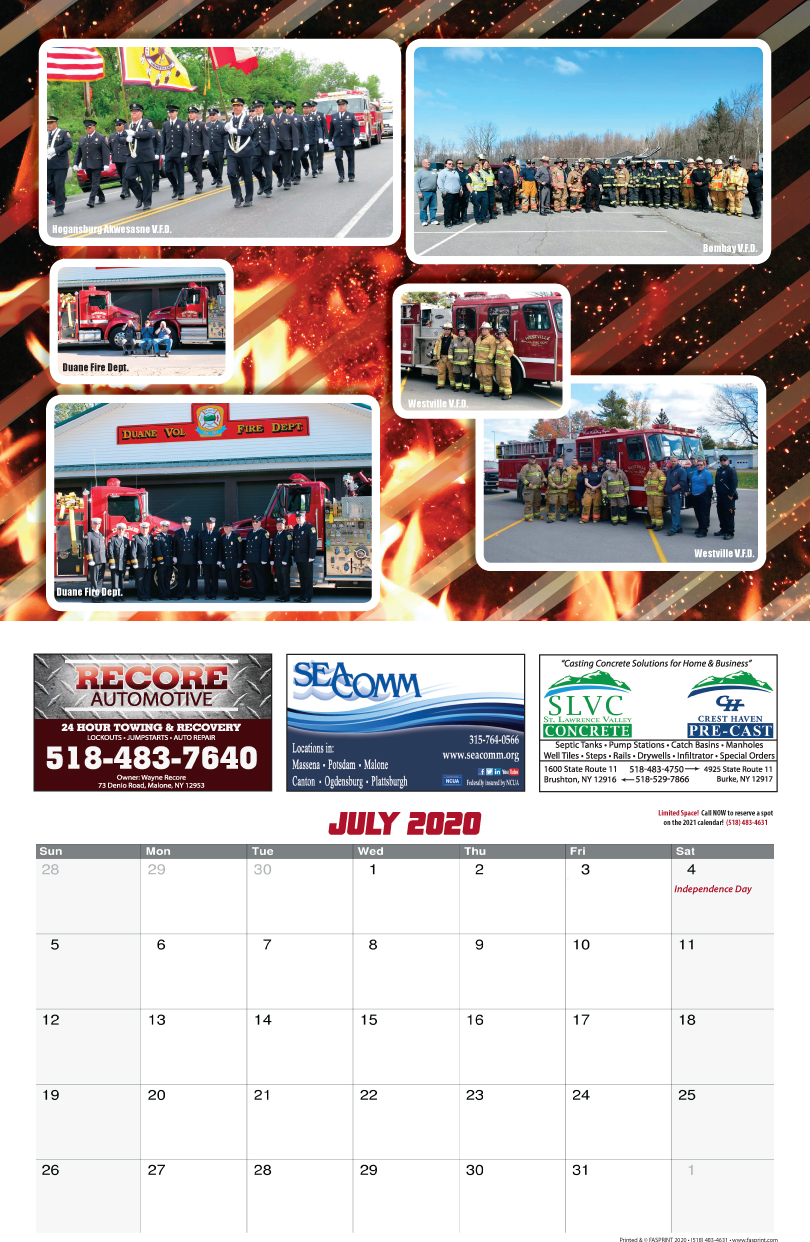 Franklin County Fire Calendar 2020 July
